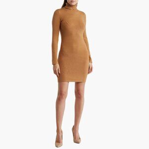 French Connection - Soft Turtleneck Long Sleeve Sweater Dress Med. Tobacco Brown
